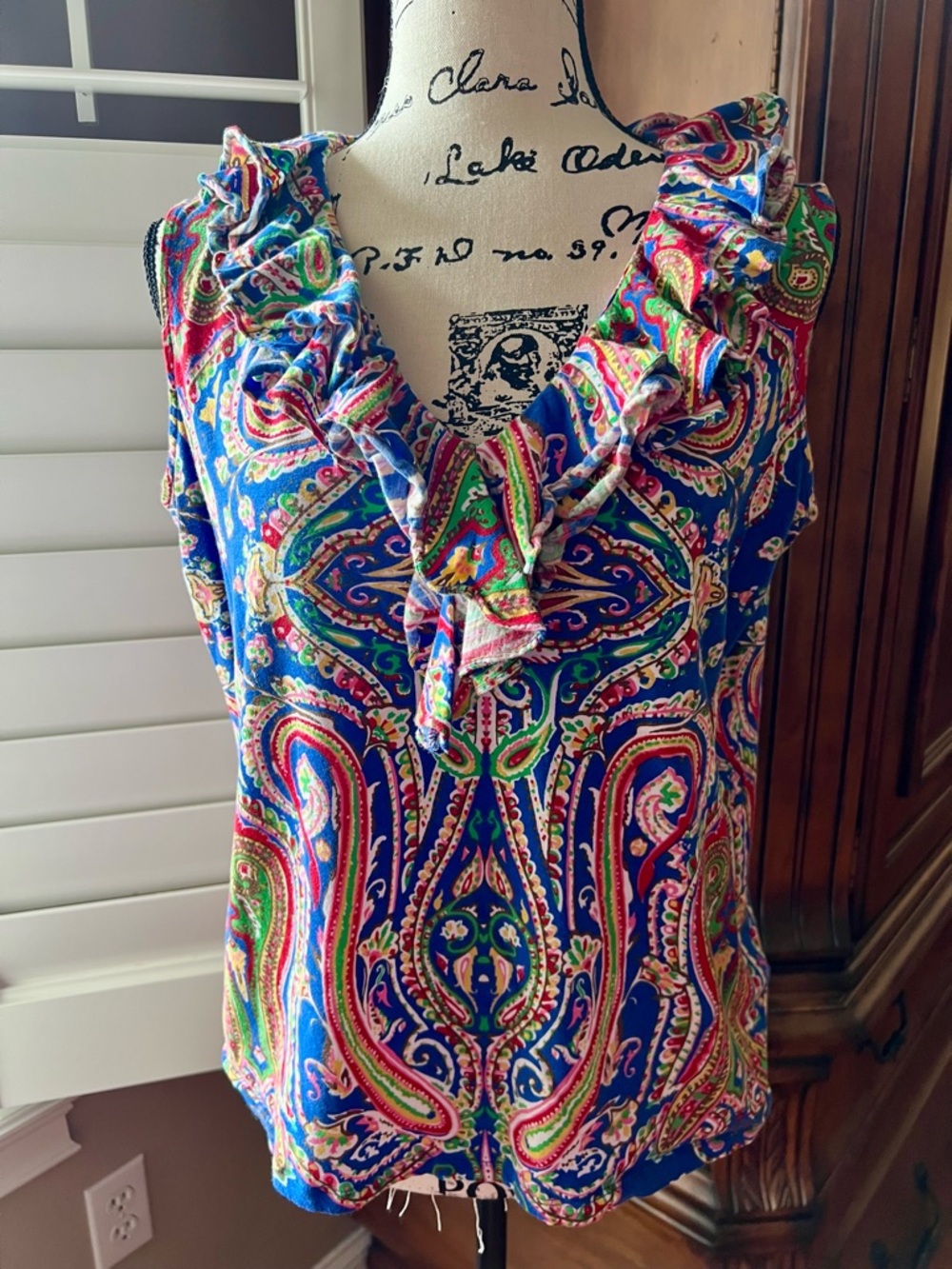 Ralph Lauren Blue Paisley Ruffle V-Neck Camisole